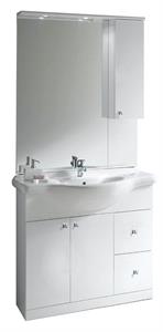 Mobile Bagno Lavabo Ceramica Pensile Specchio Cm L85 xH196 P48 BILU