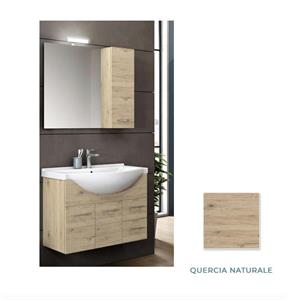 Mobile Bagno Lavabo Ceramica Pensile Specchio Cm L85 xH196 P48 QUNA