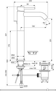 Miscelatore Lavabo d'Appoggio  Ceraline BC194XG Nero Seta C/Scarico