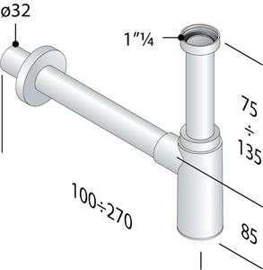 Sifone d'Arredo Maomao Bianco Opaco C/Rosone Otton.D.11/4 Tubo D.32